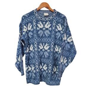 Needles & Yarn Ikat Print Crewneck Sweater Blue Size XL